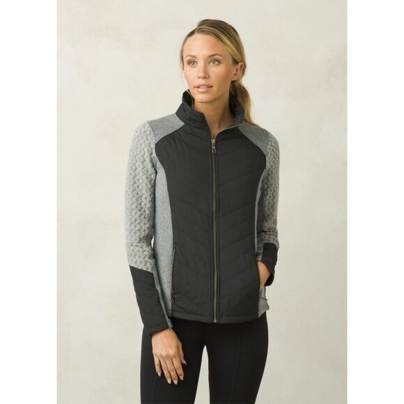 New NWT Prana Black Gray Womens S Jacket Coat Zip Pockets Moto Sweater Knit Warm